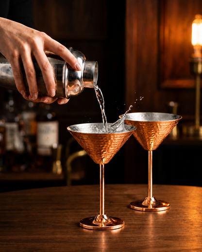 Handcrafted Hammered Copper Martini Glass Set of 2