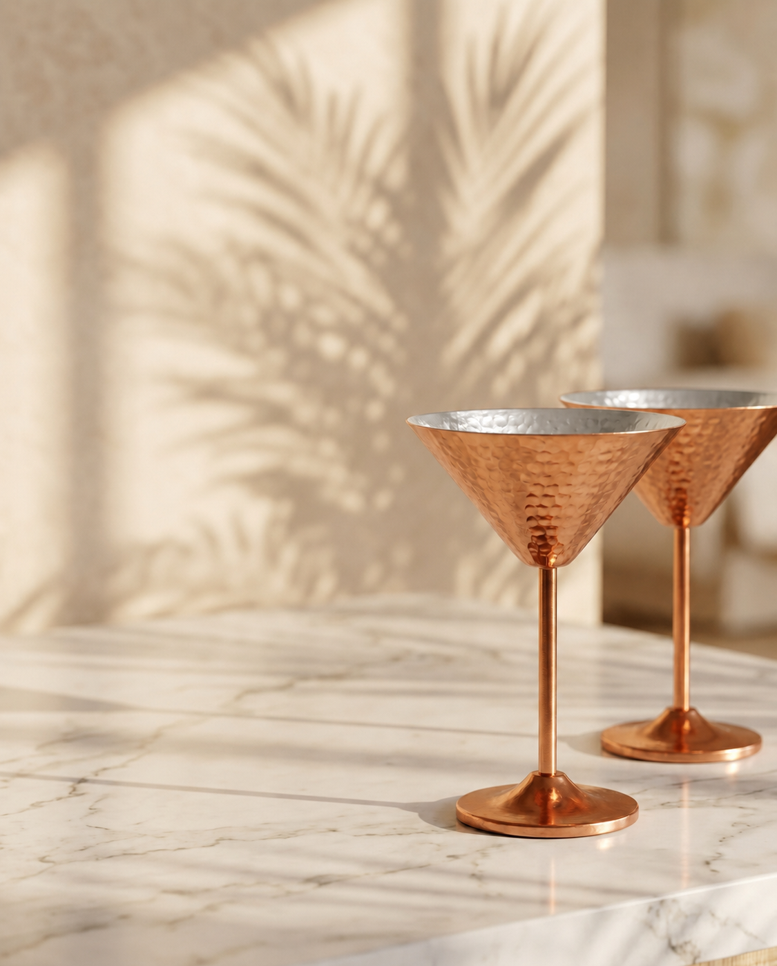 Handcrafted Hammered Copper Martini Glass Set of 2