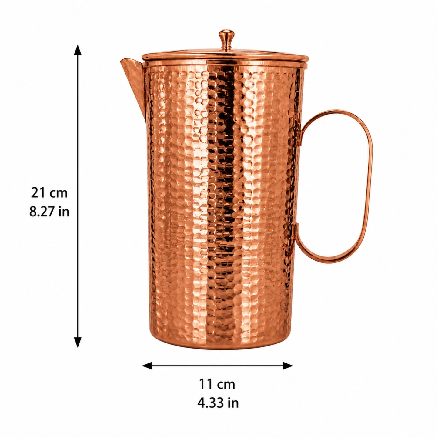 Handcrafted Hammered Copper Pitcher Set of 4 Cups