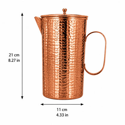 Handcrafted Hammered Copper Pitcher Set of 4 Cups
