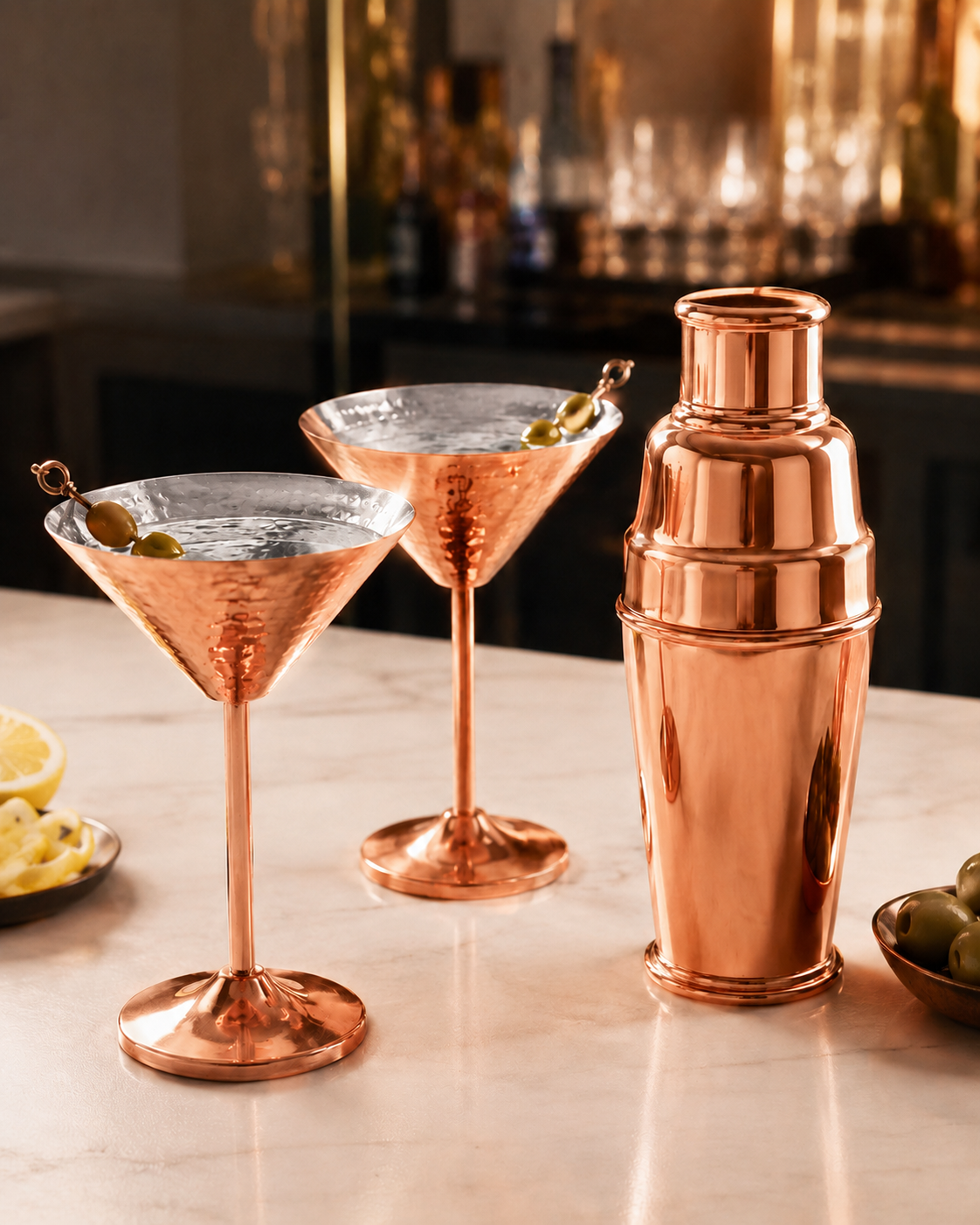 Handcrafted Hammered Copper Martini Glass Set of 2