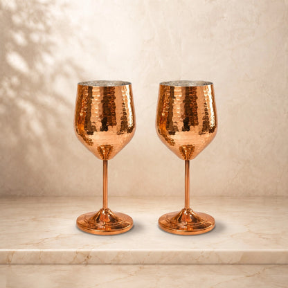 Copper Wine Glass Set of 2 – Hammered, Tin-Lined, Handcrafted