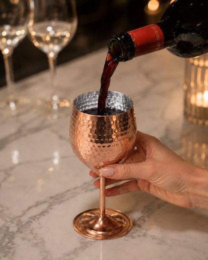 Handcrafted Hammered Copper Wine Goblet Set of 2
