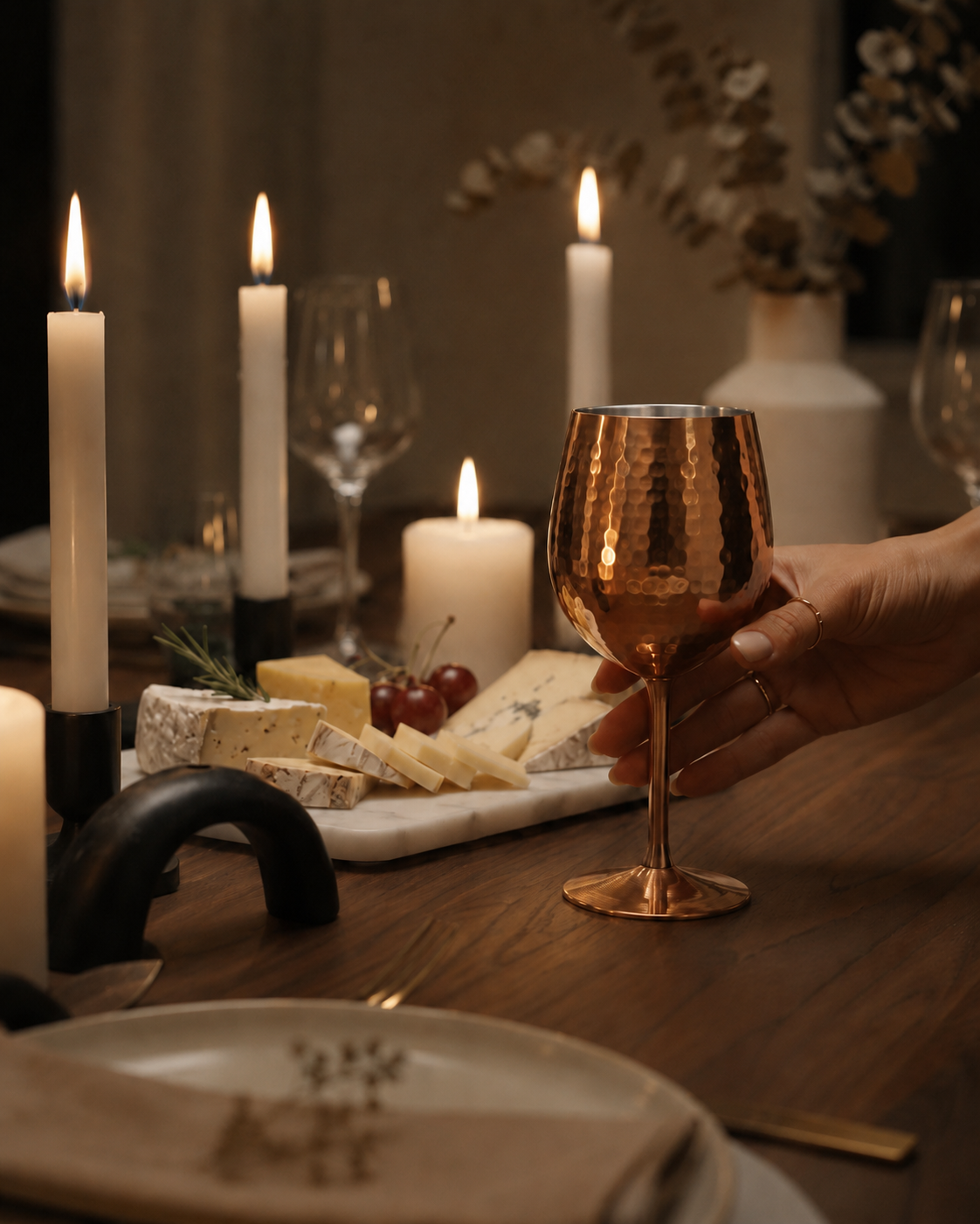 Handcrafted Hammered Copper Wine Goblet Set of 2