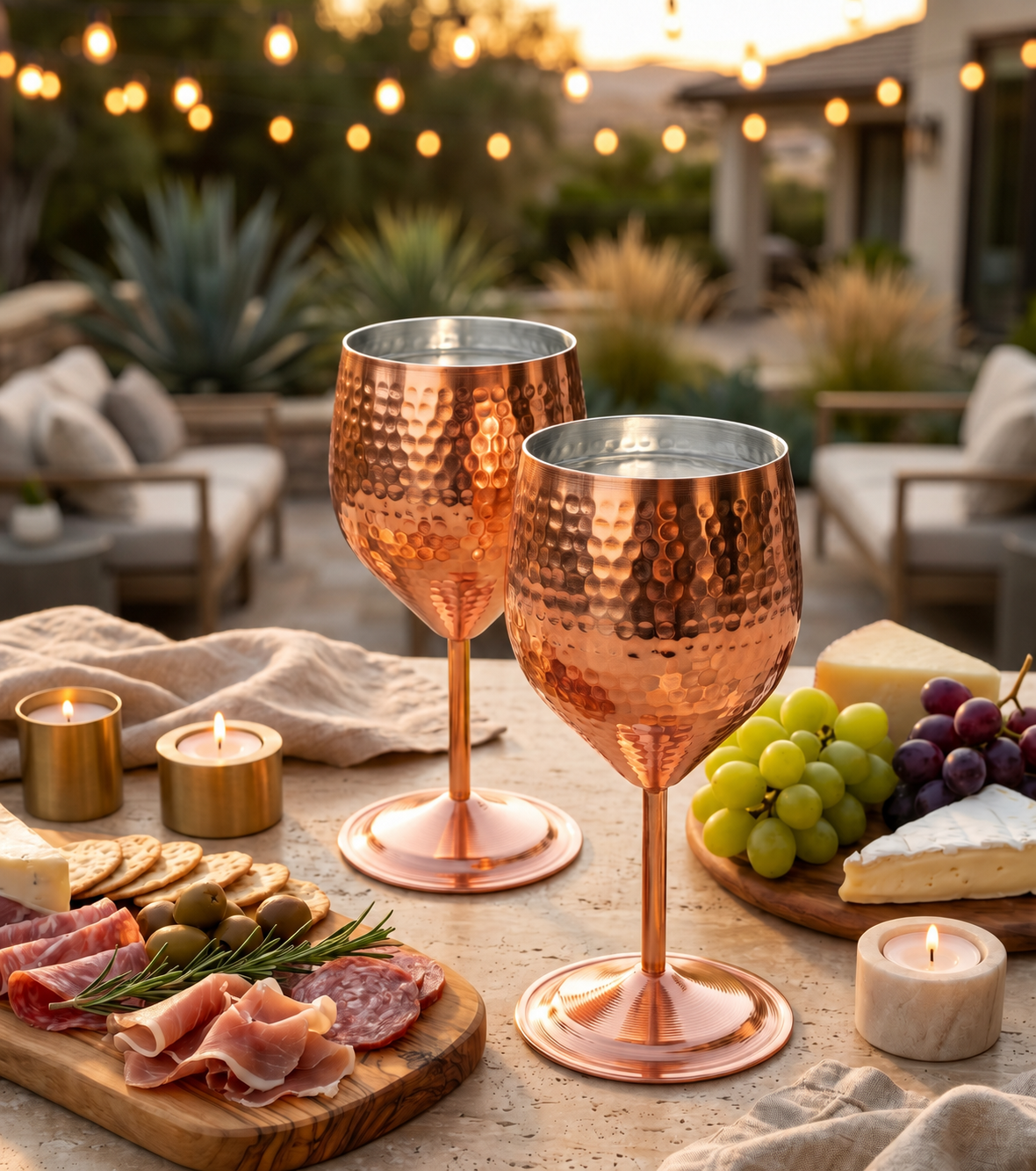 Handcrafted Hammered Copper Wine Goblet Set of 2