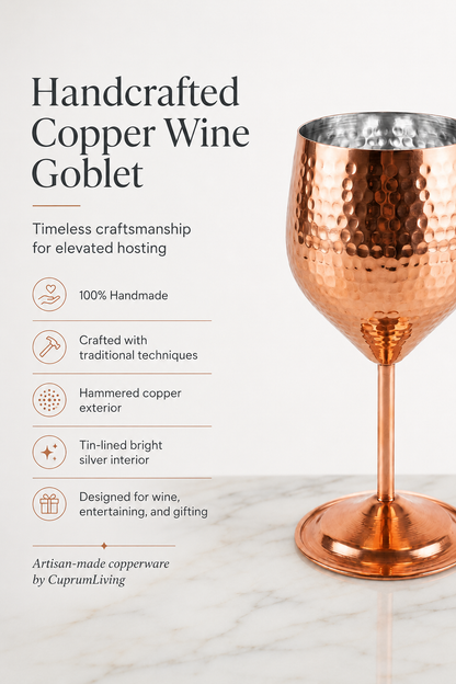 Handcrafted Hammered Copper Wine Goblet Set of 2