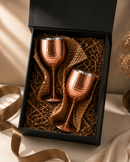 Handcrafted Hammered Copper Wine Goblet Set of 2
